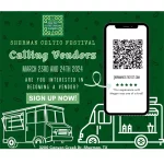 Flyer promoting vendor sign-up for the Sherman Celtic Festival with a theme of organic social marketing, set for March 23rd and 24th, 2024, in Sherman, TX. It displays a QR code linking to the registration website, amidst green Celtic patterns and event icons, illustrating the fusion of traditional celebration and modern marketing techniques.